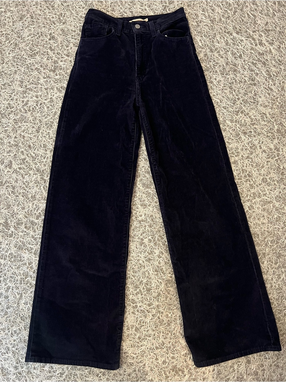 Levi’s Ribcage wide leg corduroy pants in navy blue, waist 27, length 32